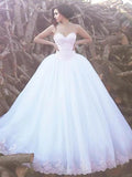 Strapless White Princess Wedding Dresses Sweetheart Blush Pink Lace Wedding Dress AWD1064-SheerGirl