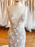 Stunning Floral Lace Sheath Beaded Wedding Dress with Chapal Train AWD1866-SheerGirl