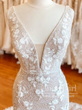 Stunning Floral Lace Sheath Beaded Wedding Dress with Chapal Train AWD1866-SheerGirl