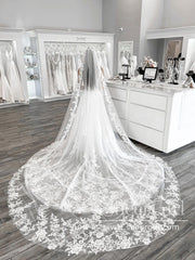 New 118 in Extra Long Bridal Veil Wedding Lace Trim Floral Cathedral True White New 118 in Extra Long Bridal Veil Wedding Lace Trim Floral  main image 2