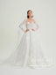 Stunning Flower Lace Boho Wedding Dresses Long Sleeve Ball Gown Tulle Bridal Dress AWD1950