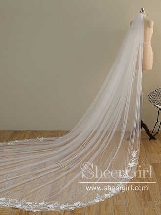 Stunning Flower Lace Cathedral Veil Bridal Veil Wedding Veil ACC1192-SheerGirl