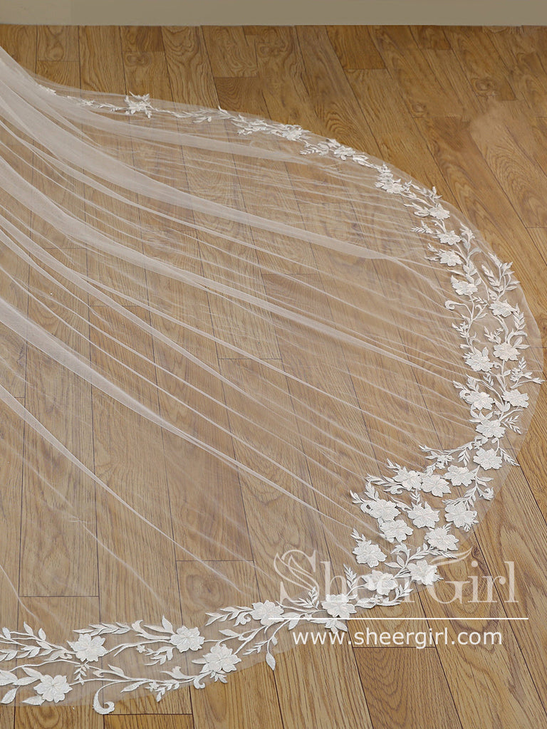 Stunning Flower Lace Cathedral Veil Bridal Veil Wedding Veil ACC1192-SheerGirl