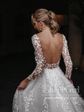 Stunning Leaves Lace Boho Wedding Dresses Long Sleeve Tulle Bridal Dress AWD1945-SheerGirl