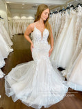 Stunning Open Back Mermaid Dress with Illusion Bodice Wedding Dress with Chapel Train AWD1757-SheerGirl