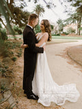 Sultry Bridal Gown with Deep V Neck Floral Lace Sweep Train Wedding Dress AWD1748-SheerGirl
