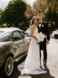 Sultry Bridal Gown with Deep V Neck Floral Lace Sweep Train Wedding Dress AWD1748-SheerGirl