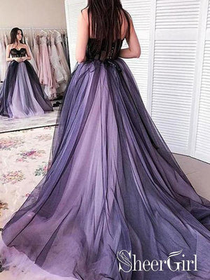 Sweet Heart Black Contrast Lilac Tulle Formal Dresses Appliqued Bodice A Line Prom Dresses ARD2473-SheerGirl