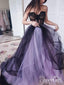 Dulce corazón negro contraste lila tul vestidos formales apliques corpiño una línea vestidos de fiesta ARD2473 