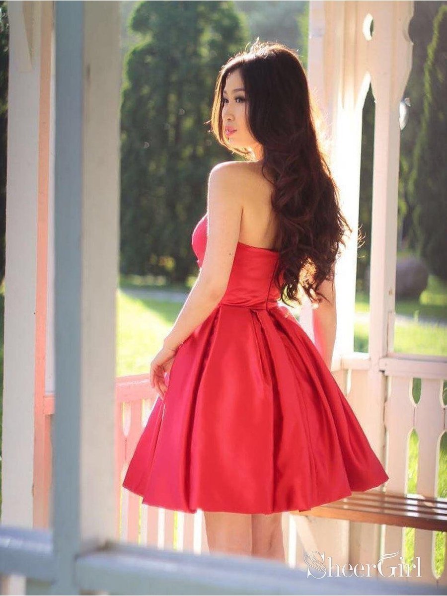 slim fit dress slacks Beautiful Red High Low Off Shoulder Party Dress, Red Homecoming Dresse –  Cutedressy main image 1