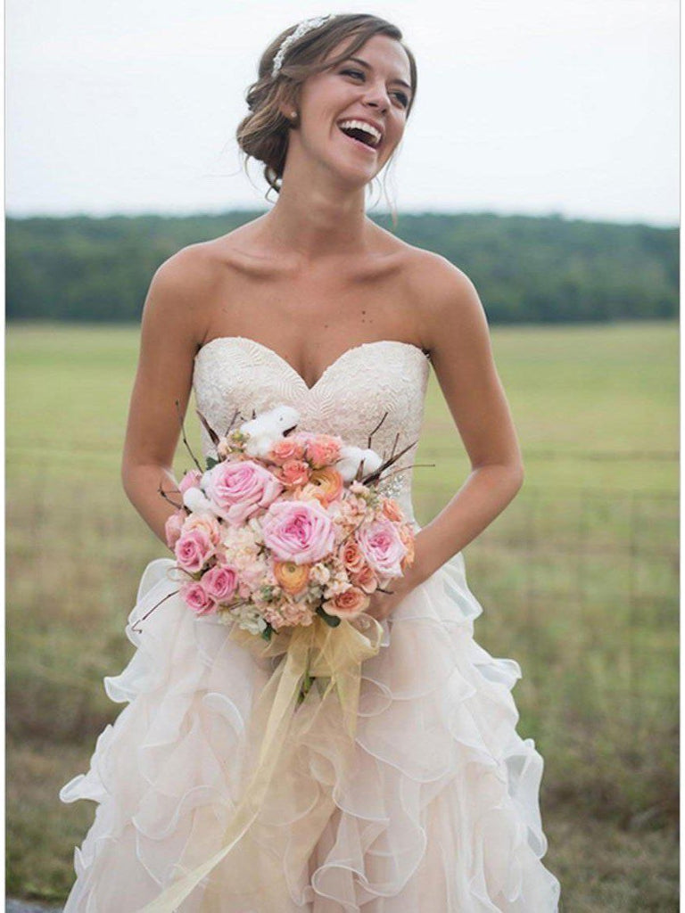 Champagne Organza Ruffle Skirt Strapless Sweetheart Neck Wedding Dress SheerGirl Champagne Organza Ruffle Skirt Strapless Sweetheart Neck Wedding Dress SheerGirl