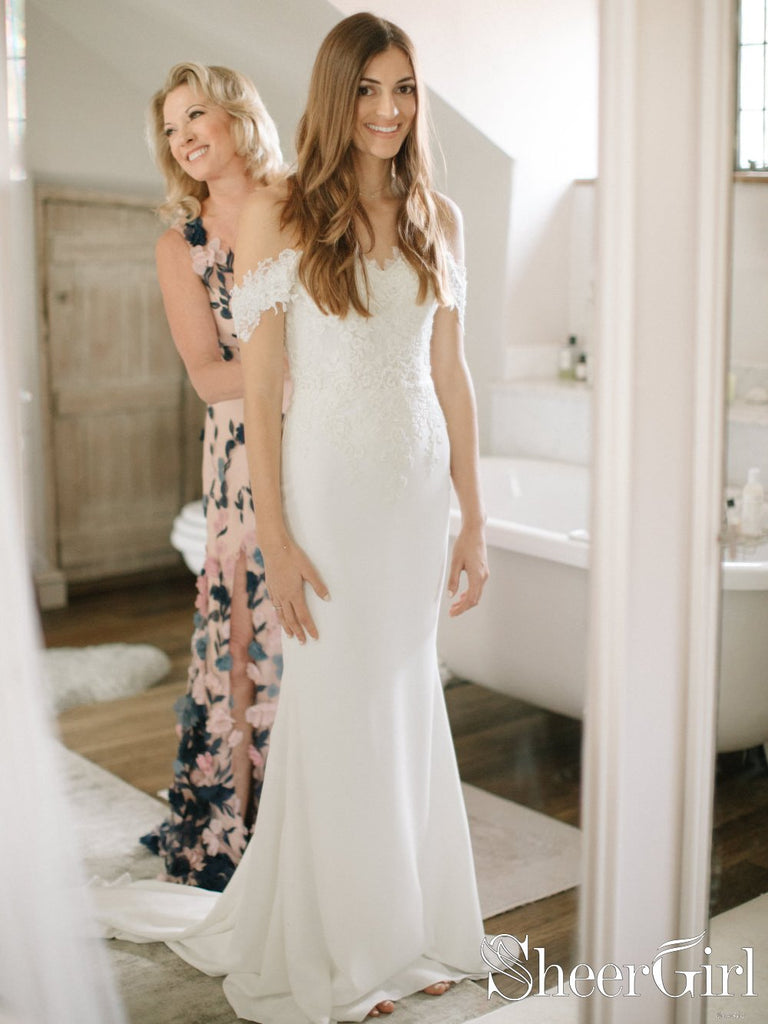 Sweetheart Lace Mermaid Wedding Dress with Off Shoulder Neckline Chapel Train AWD1673-SheerGirl