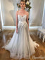 Sweetheart Neck A Line Silver Grey Wedding Dresses with Sweep Train AWD1350