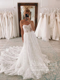 Sweetheart Neck Ball Gown Lace Wedding Dress with Detachable Puff Sleeves AWD1913-SheerGirl