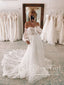 Plesové šaty s krajkovými svatebními šaty s výstřihem a odnímatelnými nabíranými rukávy AWD1913 