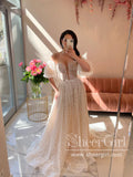 Sweetheart Neck Ball Gown Polka Dots Wedding Dress with Detachable Puff Sleeves AWD1914-SheerGirl
