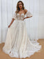 Vestido de novia de lunares con escote corazón y mangas abullonadas desmontables AWD1914 
