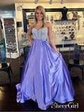 Sweetheart Neck Beaded Periwinkle Prom Dresses A Line Pageant Dresses for Junior APD3422-SheerGirl