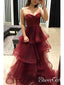 Sweetheart Neck Burgundy Organza Prom Dresses Layered Skirt Ball Gown ARD1992