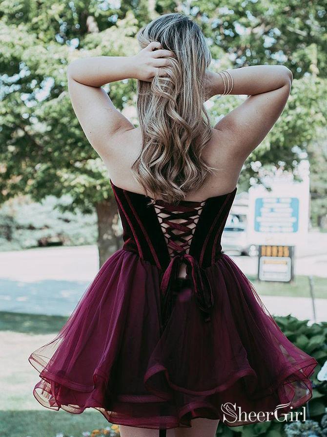 burgundy bustier dress Burgundy Strapless Glitter Crystal Corset Prom Dress