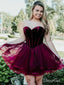 Sweetheart Neck Burgundy Organza Velvet Homecoming Dresses with Corset Back ARD1586