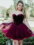 Sweetheart Neck Burgundy Organza Velvet Homecoming Dresses with Corset Back ARD1586-SheerGirl