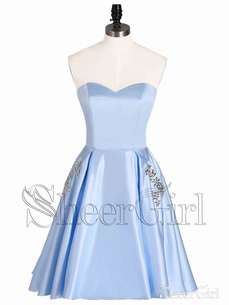 Sweetheart Neck Corset Back Sky Blue Short Homecoming Dresses with Pocket ARD1607-SheerGirl