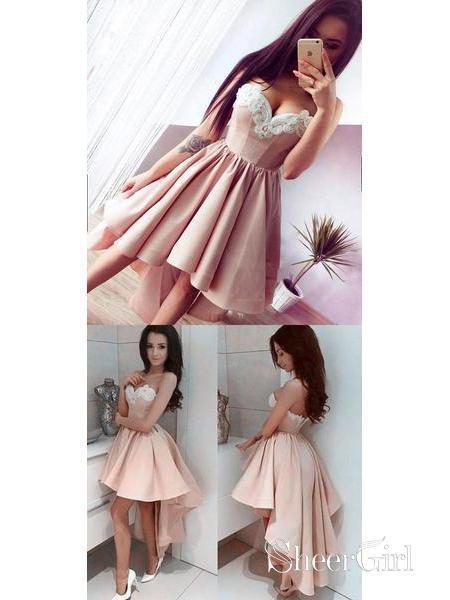 Sweetheart Neck High Low Homecoming Dresses Lace Tea Length Prom Party Dresses ARD1010-SheerGirl