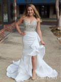 Sweetheart Neck Ivory Mermaid Prom Dresses High Low Beaded Formal Dresses APD3406-SheerGirl