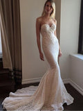 Sweetheart Neck Lace Mermaid Wedding Dresses Vintage Trumpet Wedding Dress AWD1249-SheerGirl