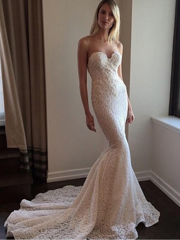 Sweetheart Lace Trumpet Mermaid Long Sleeve V Neck Wedding Dress Sweetheart Lace Trumpet Mermaid Long Sleeve V Neck Wedding Dress
