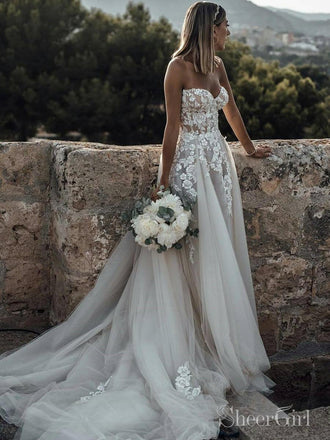 Cheap Tulle Beach Wedding Dresses Butterfly Applique VW1187 – Viniodress