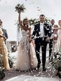 Sweetheart Neck Lace Rustic Wedding Dresses Long Tulle Beach Wedding Dress AWD1473-SheerGirl