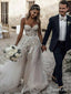 Vestidos de novia rústicos de encaje con cuello de corazón vestido de novia de playa largo de tul AWD1473 