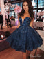 Sweetheart Neck Navy Blue Lace Homecoming Dresses Beaded Short Prom Dress ARD1588