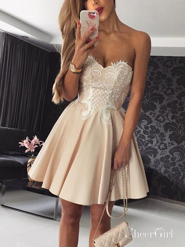 Sweetheart Neck Nude Homecoming Dresses Short Prom Dresses APD2745-SheerGirl