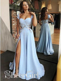 Sweetheart Neck Prom Dresses High Slit Sky Blue Evening Gown ARD2440-SheerGirl