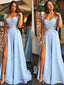 Promové šaty Sweetheart Neck Blue Večerní šaty s vysokým rozparkem ARD2440 