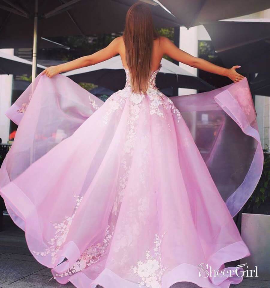 Sweetheart Neck See Through Pink Lace Prom Dresses 2019 ARD1846-SheerGirl