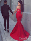 Sweetheart Neck Simple Cheap Red Mermaid Prom Dresses APD2855-SheerGirl