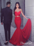 Sweetheart Neck Simple Cheap Red Mermaid Prom Dresses APD2855-SheerGirl