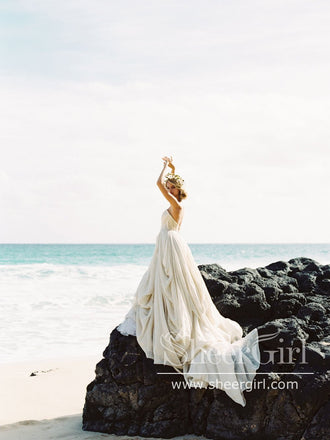 Sweetheart Neck Simple Vintage Organza Ivory Ball Gown Wedding Dresses AWD1735-SheerGirl