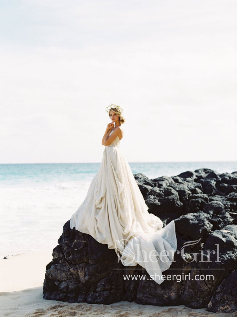 Sweetheart Neck Simple Vintage Organza Ivory Ball Gown Wedding Dresses AWD1735-SheerGirl