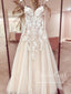 Vestido de novia de línea A con tirantes finos y escote corazón, vestido de novia de tul AWD1896 