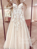 Sweetheart Neck Spaghetti Straps A Line Wedding Dress Tulle Bridal Gown AWD1896-SheerGirl