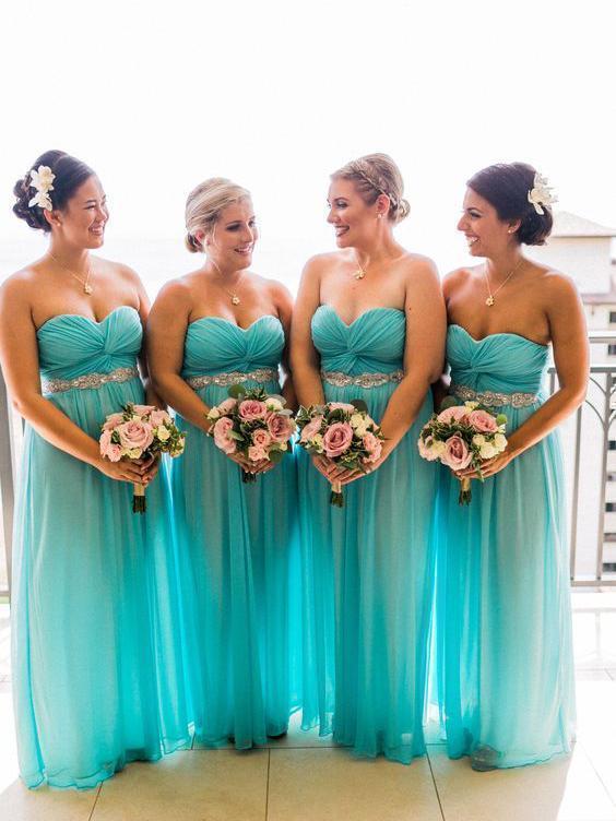Sweetheart Neck Turquoise Bridesmaid Dresses Beaded Plus Size Bridesma –  SheerGirl