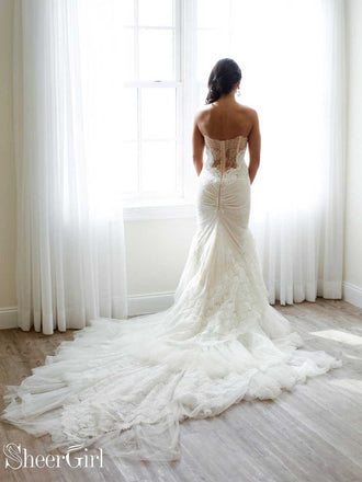 Sweetheart Neck Vintage Ivory Lace Wedding Dresses Sexy Mermaid Wedding Dresses AWD1090-SheerGirl