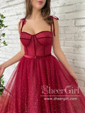 Sweetheart Neckline Corset Bodice Sparkly Tulle Prom Dress Tea Length ARD2691-SheerGirl