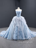 Sweetheart Neckline Ruffled Tulle Ball Gown Court Train Prom Dress with Corset Back ARD2642-SheerGirl