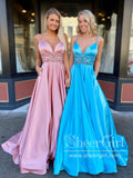 Sweetheart Neckline Spaghetti Straps A Line Satin Floor Length Prom Dress ARD2598-SheerGirl